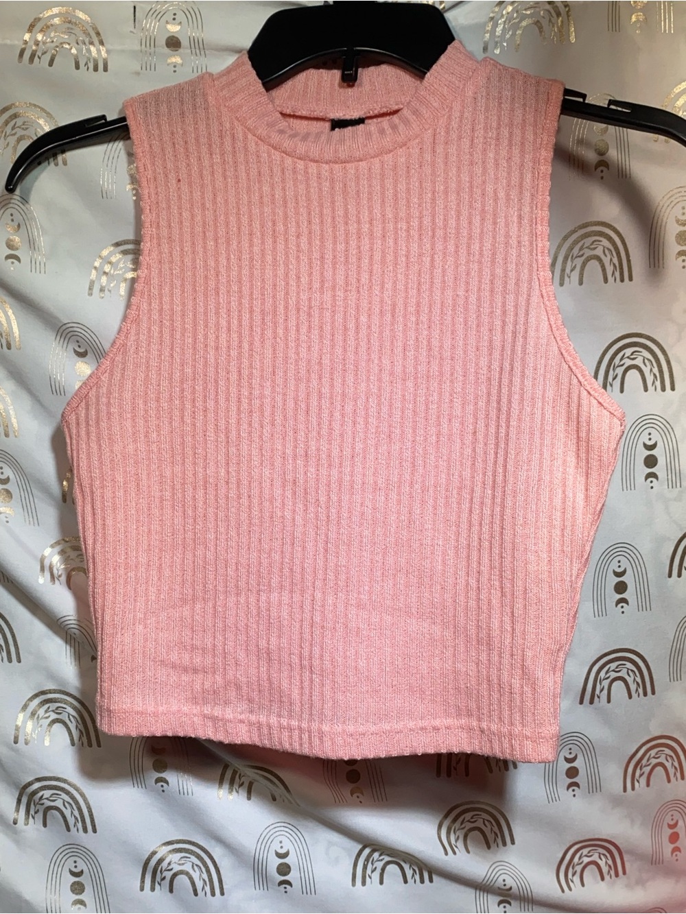 SHEIN Ribbed Mock Neck Sleeveless Tank Top - Light Pink
